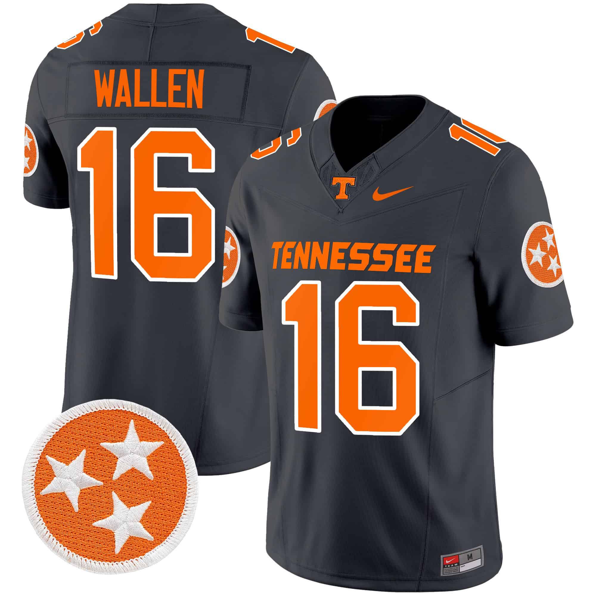 Men Tennessee Volunteers #16 Wallen Black 2024 Nike Vapor Limited NCAA Jersey style 1